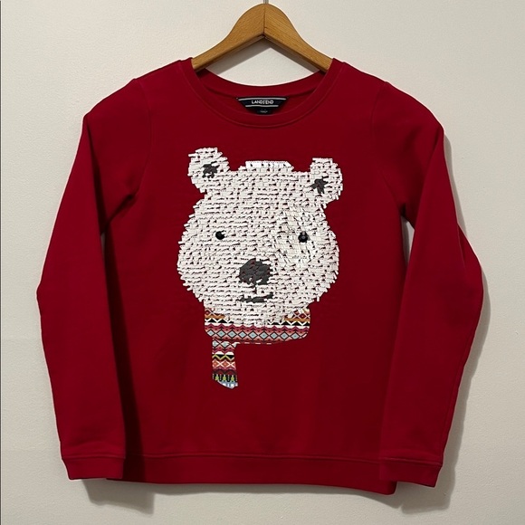 Lands' End Other - LANDS END Polar Bear Sequin Crewneck Sweater Sweatshirt Red Holiday Winter EUC